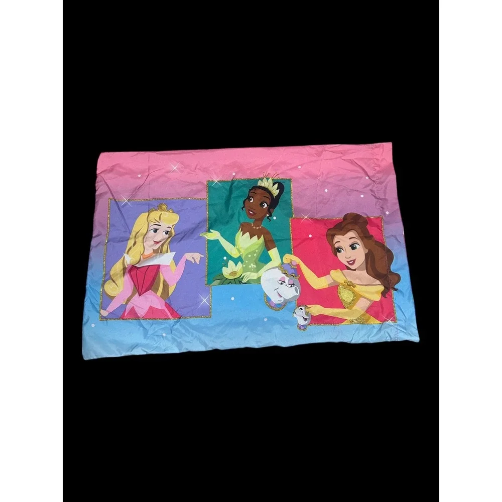 Disney Princess Reversible Pillowcase Ariel Belle Tiana Aurora Pink Blue Ombre